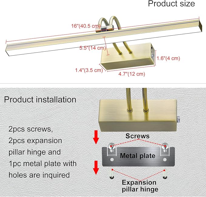 FUNCHDAY Picture Light, Wireless Rechargeable Gallery Lights with Remote, 280LM 48 LED Dimmable Painting Lighting, 16in Battery Operated Art Lights for Paintings,Wall Artwork (Antique Brass)