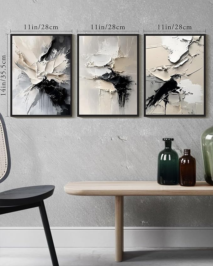 KUVIOKE Navy Blue Abstract Framed Wall Art Minimalist Graffiti Pastel Wall Decor Modern Neutral Color Block Illustration Painting Brush Stroke Art Home Decor 11x14in (Black Framed)