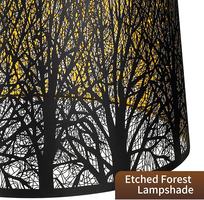 Metal Lampshade, Large Lamp Shade for Table Floor Lamps, (12×8)'' Top×(14×10.5)'' Bottom×8.5" Height Oval Shade, Etched Forest Gothic Style Replacement Lamp Shade(Spider), Black Gold
