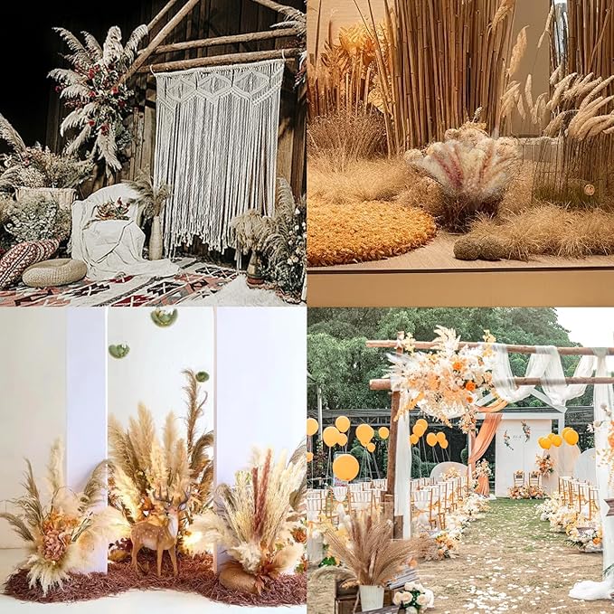 110PCS Dried Pampas Grass Decor, 5 Styles Natural Dried Fluffy Pampas Grass Boho Home Decor Bouquet for Home Decor, Wedding, Party