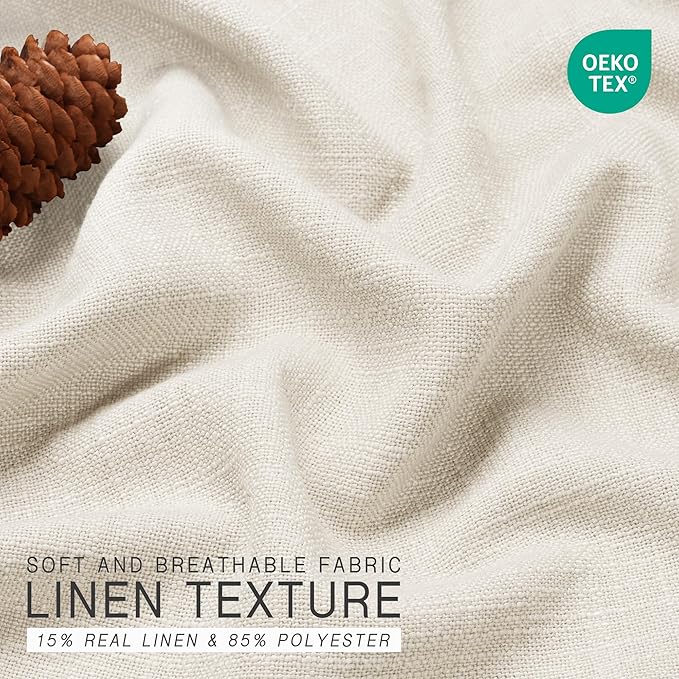 HESTIA White Linen Curtains for Living Room 63 Inch Length 2 Panels Rod Pocket Back Tab Drape Light Filtering Neutral Country Rustic Farmhouse Boho Bedroom Curtain (63" L x 52" W)