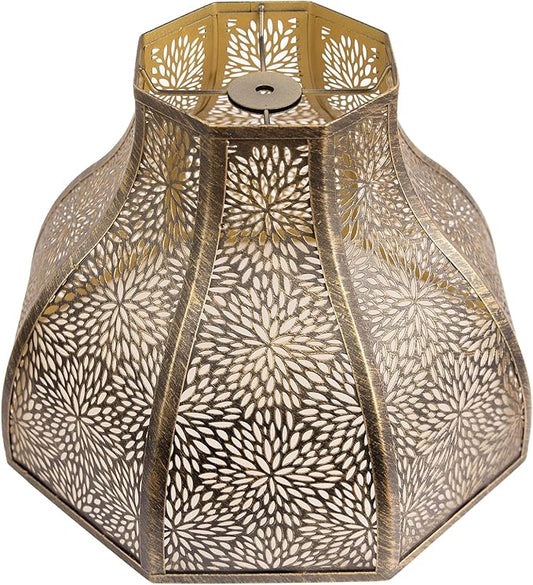 Exquisite Eight-Petal Lotus Metal Cover with Etched Chrysanthemum Pattern in Antique Bronze and Gold Finish for Table Lamp Floor Lamp Fits Living Room Bedroom ALUCSET Metal Lamp Shade