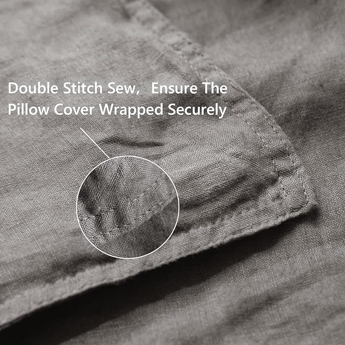 Simple&Opulence 100% Linen Pillowcases Basic Style Solid Color Set of 2, Queen Size Stone Washed Flax Pillow Cover Envelope Closure (20''x30'', Ultimate Grey)