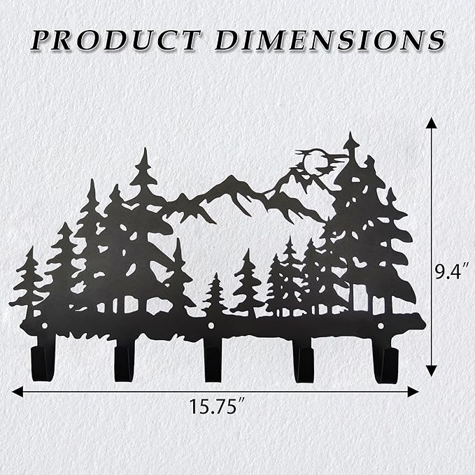 Metal Tree Coat Hooks Wall Art Decor-Tree Hangers and Key Holder-Clothes Rack and Backpack Hanger-Forest Theme Hooks Sweet Home Decor for Storage, Living Room, Hallway, Office (Black)