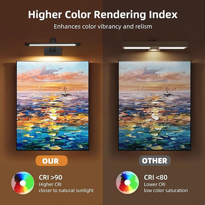 16“ Picture Lights for Wall Battery Operated, Wireless Picture Light with Remote, Rechargeable Wall Light 3000K/4000K/6000K Dimmable, Art Lighting for Paintings Frame Gallery Dartboard Light, Black