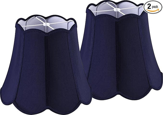 GOSO 13 Inch Blue Scalloped Lampshades Set of 2 Medium, Faux Silk Wavy Petal Edge Decorative Lamp Shades for Table Lamp, Floor Lamps 8×13×11 Inch Spider Replacement Lampshade,Easy Assembly