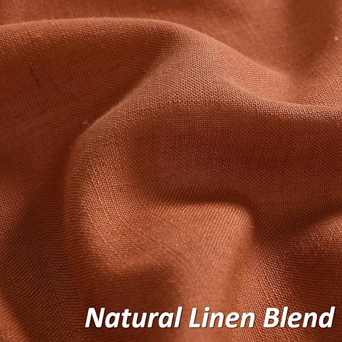 Guken Terracotta Linen Curtains 96 Inch Length for Living Room Bedroom 2 Panels Set Rod Pocket Light Filtering Semi Sheer Window Curtains 52 Inch Width Boho Farmhouse Linen Drapes, W52xL96