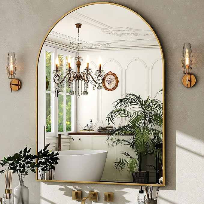 HARRITPURE Arched Wall Mirror – 30"x40" Arch Bathroom Mirror Metal Frame Vanity Mirror for Bedroom, Entryway Dresser Decor, Gold