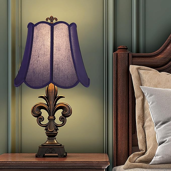 GOSO 13 Inch Medium Blue Wavy Scalloped Lamp Shade for Table Lamp and Floor Lamps Replacement,Art Deco Floral Petal Edge Faux Silk Lampshade,8×13×11 Inch Spider Lampshades for Bedroom,Easy Assembly