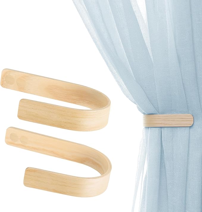 Wood Curtain Holdbacks - Set of 2 Modern Farmhouse Holdback for Drapes, Hooks for Walls, Curtains Tiebacks Wall Mount, Wooden Curtain Pullbacks Hook, Drapery Holders, Home Decor