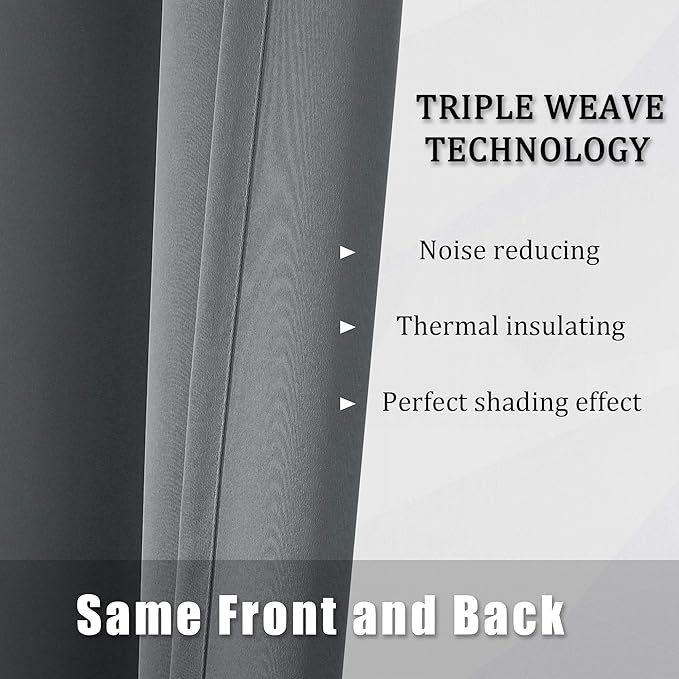 DUALIFE Medium Grey Blackout Curtains Thermal Insulated Room Darkening Blackout Curtains for Bedroom/Living Room 38 by 45 Inch Long,2 Panels,Dove Grey, Grommet Top