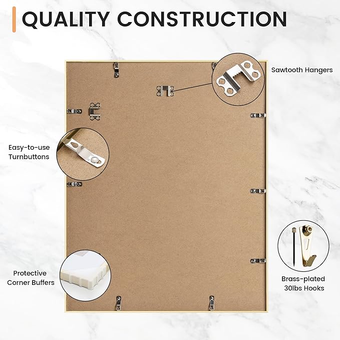 16x20 inch Metal Picture Frame - 16 x 20 Thin Aluminum Photo Frames with 11x14 Removable Mat - High Definition Plexiglass - Vertical and Horizontal Display - Wall Hook Hanging Hardware Included - Gold, Set of 1