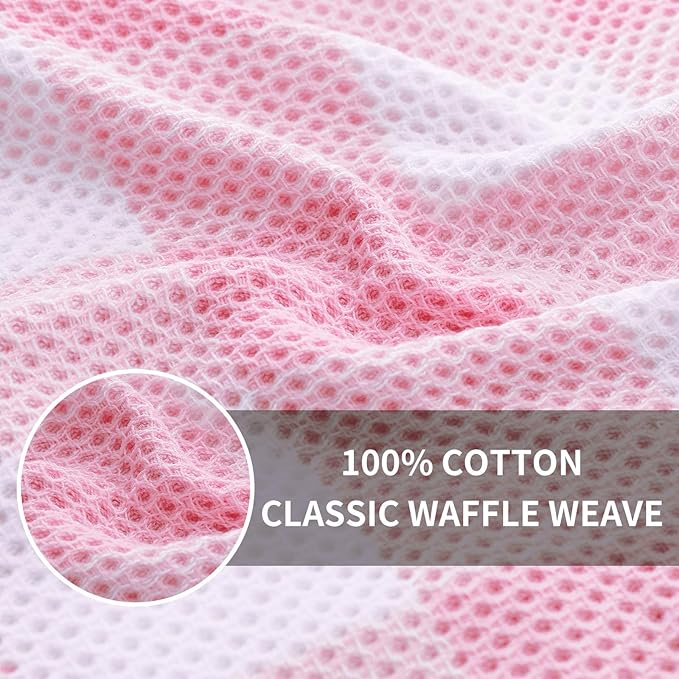 Homaxy 100% Cotton Waffle Weave Check Plaid Kitchen Towels, 13 x 28 Inches, Super Soft and Absorbent Dish Towels for Drying Dishes, 4-Pack, White & Pink