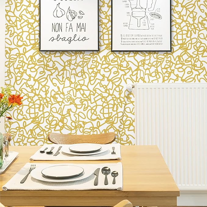 Ismoon 16.1inx197in Peel and Stick Wallpaper Modern Striped Removable Wallpaper Self-Adhesive Wall Paper for Bathroom White and Yellow Contact Paper for Home Decoration Vinyl Film Roll