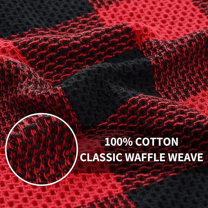 Homaxy 100% Cotton Waffle Weave Check Plaid Kitchen Towels, 13 x 28 Inches, Super Soft and Absorbent Dish Towels for Drying Dishes, 8-Pack, Black & Red