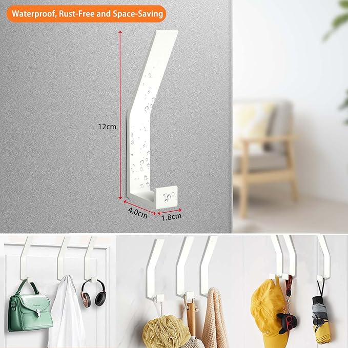 Coat Rack Hooks Wall Mounted, White 4Packs, Bath Towel Rope Hooks for Kitchen, Door, Cabinet, Bathroom, Foyers, Hallways and Bedrooms