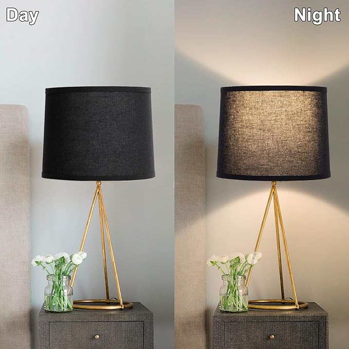 Lampshades Set of 2, Black Fabric Lamp Shades 11.6" Top x 12.6" Bottom x 9.8" High Drum Lampshades for Table Lamps, Floor Lamps, Pendant Light, E26 Base Harp Holders Included