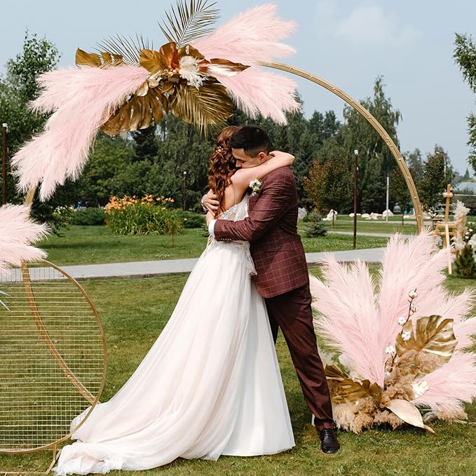 35" Pink Faux Pampas Grass Decor, 8pcs Large Tall Fluffy Artificial Pompous Grass Branches Floral Fake Pompas Grass Bulrush Floor Vase Filler Flower Arrangement for Home Wedding Boho Decor