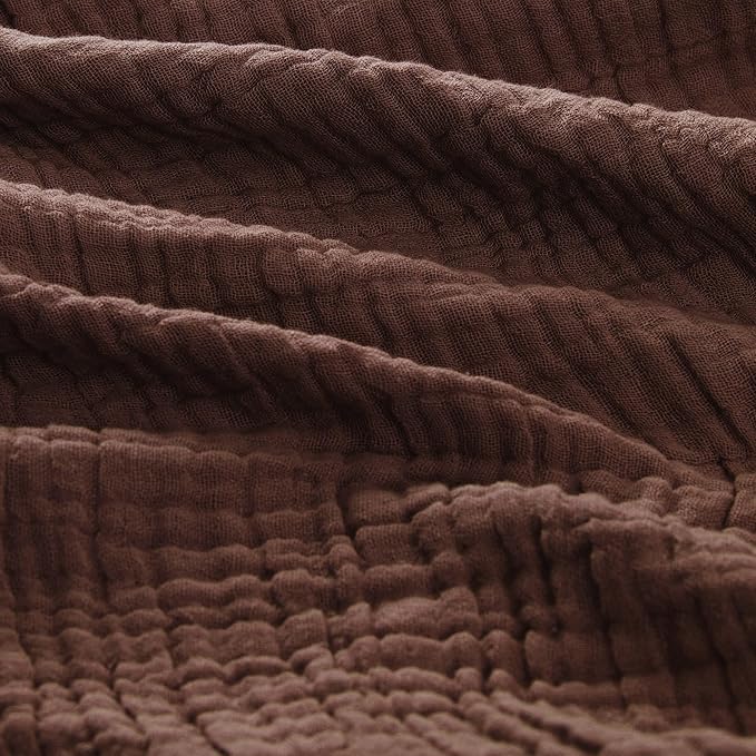 Carriediosa 100% Cotton Muslin Throw Blanket 90" X 90" Queen Size，4-Layers Summer Gauze Throws for Bed Couch，Soft Lightweight Breathable Linen Blankets Bedspread for Adults All Season，Dark Brown