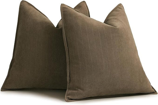 ZWJD Brown Pillow Covers 18x18 Set of 2 Chenille Throw Pillow Covers with Elegant Design Soft and Luxurious Decorative Throw Pillows for Couch, Bed, and Home Decor