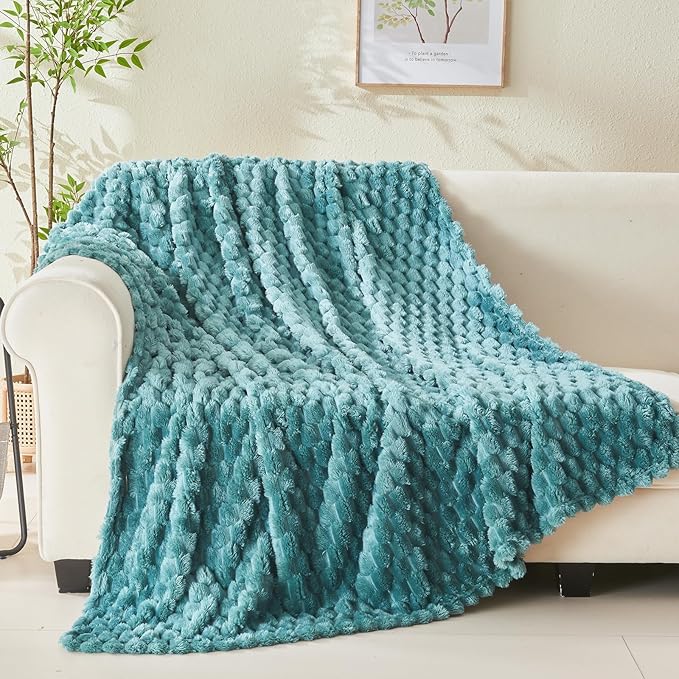NEWCOSPLAY Super Soft Throw Blanket Light Teal Premium Silky Flannel Fleece 3D Clouds Stylish Jacquard Lightweight Bed Blanket All Season Use 350GSM (Light Teal, Throw(50"x60"))