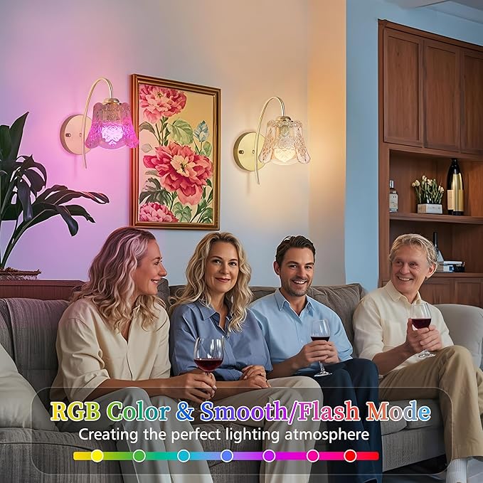 Battery Operated Wall Sconce with Remote Control,Vintage Wall Sconce with Amber Rose Texture,Rechargeable Battery Wall lamp Wall Lights with 15 Colors for Bedroom Living Room Doorway,Set of 2