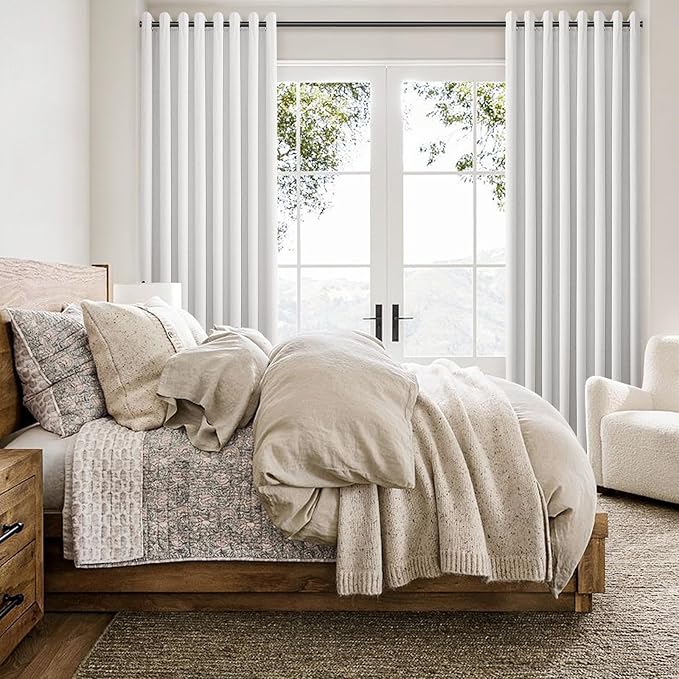 Nanspring 100% Blackout Linen Curtains 120 Inches Long 2 Panels Set Extra Long for Living Room Thermal Insulated Drapes Grommet Floor to Ceiling Windows Light Blocking Beige White W50 X L120