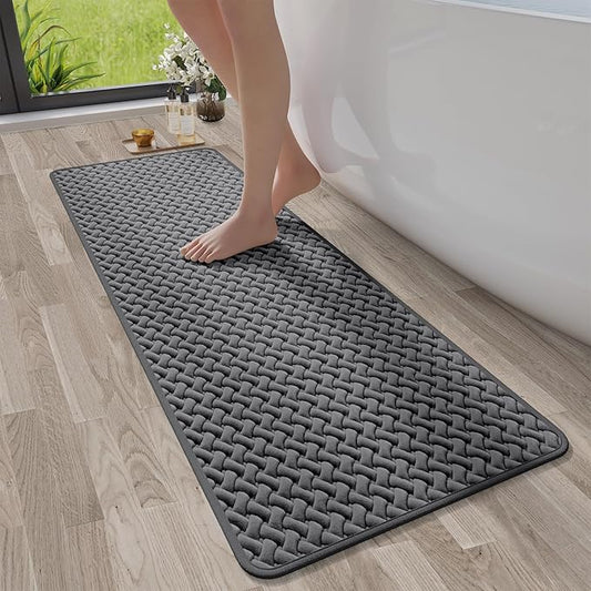 Bathroom Runner Rug Non Slip, Super Absorbent Quick Dry Long Bath Mat, Foam Weave Texture Rubber Backing Ultra Thin Bathroom Mats Fit Under Door Bathroom Floor Bathtub Shower, 16"x 47"