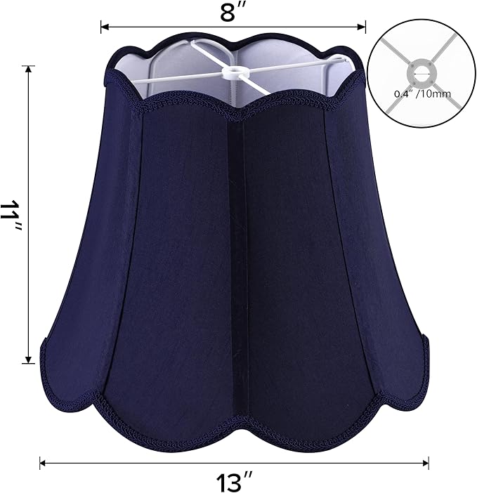 GOSO 13 Inch Medium Blue Wavy Scalloped Lamp Shade for Table Lamp and Floor Lamps Replacement,Art Deco Floral Petal Edge Faux Silk Lampshade,8×13×11 Inch Spider Lampshades for Bedroom,Easy Assembly