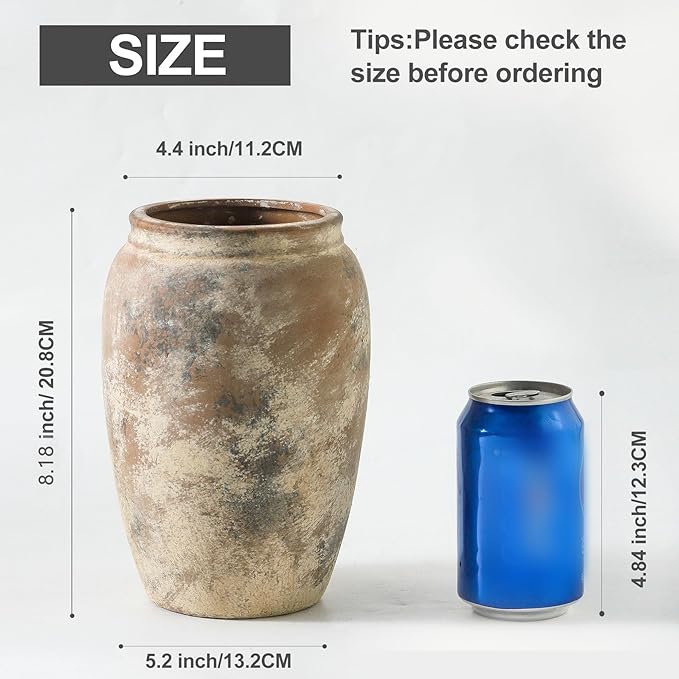 Ceramic Rustic Vase, 8.2 Inch Farmhouse Flower Vase, Christmas Decorative Vintage Vase Boho Decor for Home Decor, Living Room, Entryway, Holiday Wedding New Year Gifts