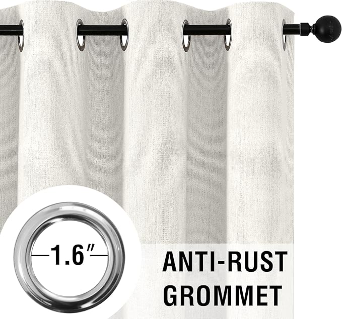 H.VERSAILTEX Chenille Curtains 96 inch Length 2 Panels 100% Blackout Drapes for Bedroom Living Room with White Flocking Coating Back Thermal Insulated Anti-Rust Grommet, Heathered Ivory(Not Solid)