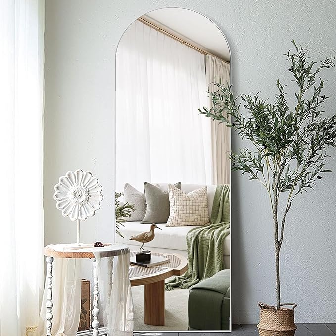 TinyTimes 70''x26'' Full Length Mirror, Large Arched Floor Mirror with Stand, Oversized Wall Mirror, Full Body Mirrors Standing Leaning for Living Room, Bedroom (White)