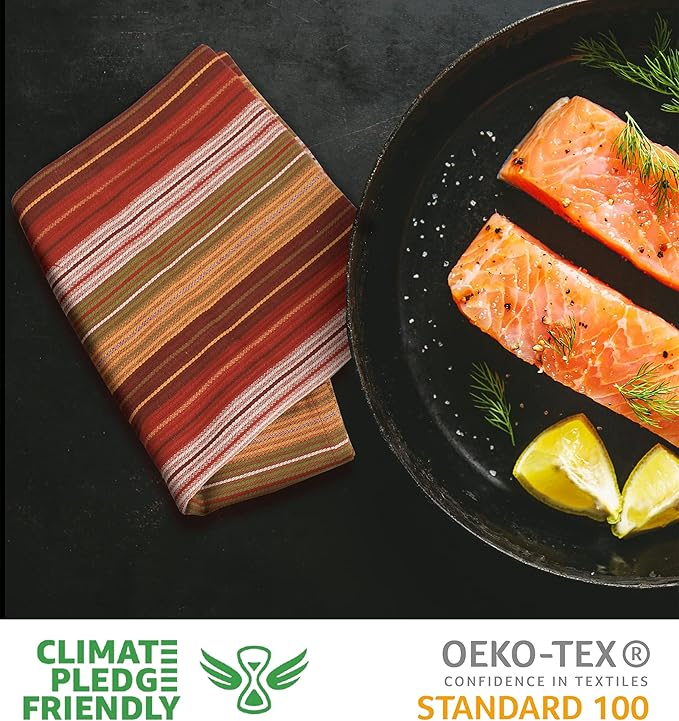 Urban Villa Fall Stripes Kitchen Towels Set of 6 20x30 Inches Over Sized Premium Quality100% Cotton Thanks Giving Day Dish Towels Mitered Corners with Hanging Loop Harvest Stripes Dish Cloths