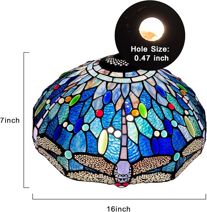 Capulina Tiffany Lamp Shade 16 Inches Wide Accessories Replacement Blue Dragonfly Style Stained Glass Lampshade for Table Lamp Floor Lamp Pendant Light