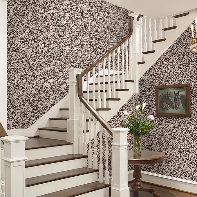 Ismoon 17.5''x236'' Leopard Wallpaper Cheetah Print Peel and Stick Wallpaper y2k Room Decor Funky Contact Paper Bathroom Waterproof Bedroom Brown Yellow Self Adhesive Vintage Texture Vinyl Roll