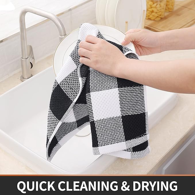 Homaxy 100% Cotton Waffle Weave Check Plaid Kitchen Towels, 13 x 28 Inches, Super Soft and Absorbent Dish Towels for Drying Dishes, 4-Pack, Multicolor