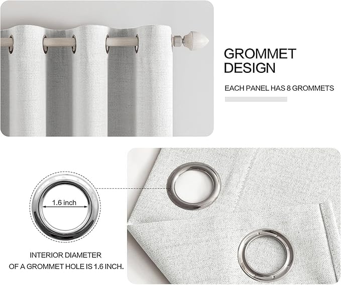 MIULEE 100% Blackout Linen Textured Curtains for Bedroom Solid Thermal Insulated Heathered White Grommet Room Darkening Curtains & Drapes Luxury Decor for Living Room Nursery 52 x 96 Inch (2 Panels)