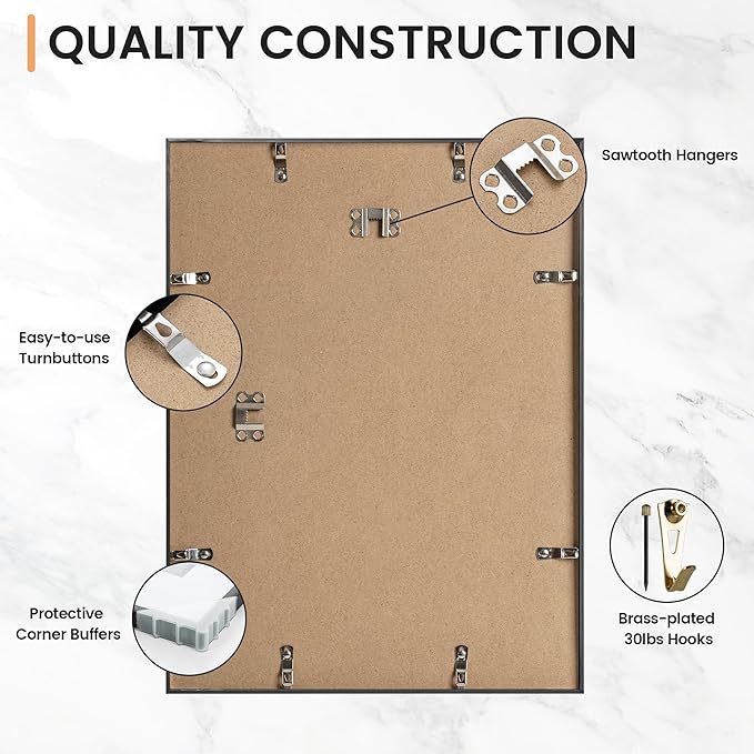 12x16 inch Metal Picture Frame - 12 x 16 Thin Aluminum Photo Frames with 9x12 Removable Mat - High Definition Plexiglass - Vertical and Horizontal Display - Wall Hook Hanging Hardware Included - Black, Set of 1