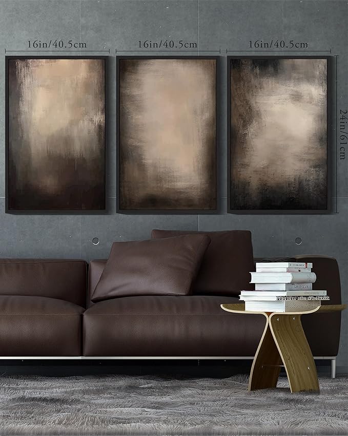 KUVIOKE Abstract Framed Wall Art Set Earthy in Deep Brown and Beige Tones Modern Art Decorative Home Decor 16x24in (Black Framed)