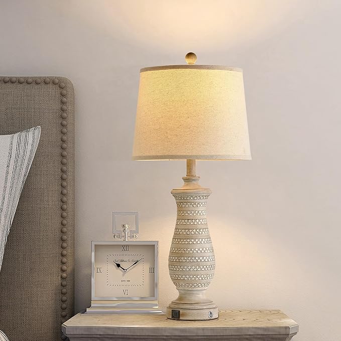 Farmhouse Table Lamps for Living Room Set of 2, Touch Lamps for Nightstand with Dual USB Charging Port, Bedside Table Lamp for Bedroom, 2 Bulb Included