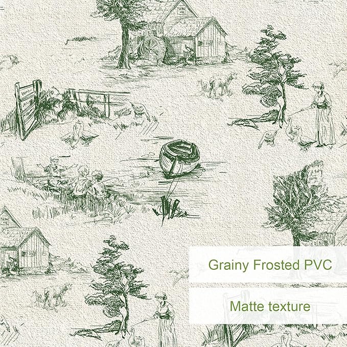 QUCHENG Toile de Jouy Wallpaper Chinoiserie Style Wall Sticker Monochrome Landscape Dresser Decal Removabal Self Adhesive Decor Peel and Stick Furniture Stickers Vintage Bedroom Livingroom Decoration