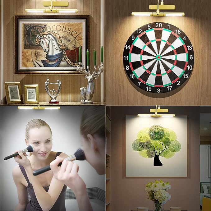 BIGMONAT Wireless Picture Light for Paintings, Dimmable Dartboard Light with Remote and Timer, Rechargeable Battery Operated Display Lamp for Wall Artwork Portrait Photo Gallery Mirror