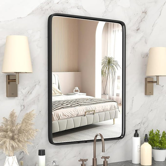 Black Bathroom Mirrors for Over Sink,30x36 Inch Brushed Metal Thin Framed Mirror,Bathroom Mirror for Wall,Vanity Mirrors,Wall Mirror HD Tempered Glass(Horizontal/Vertical)