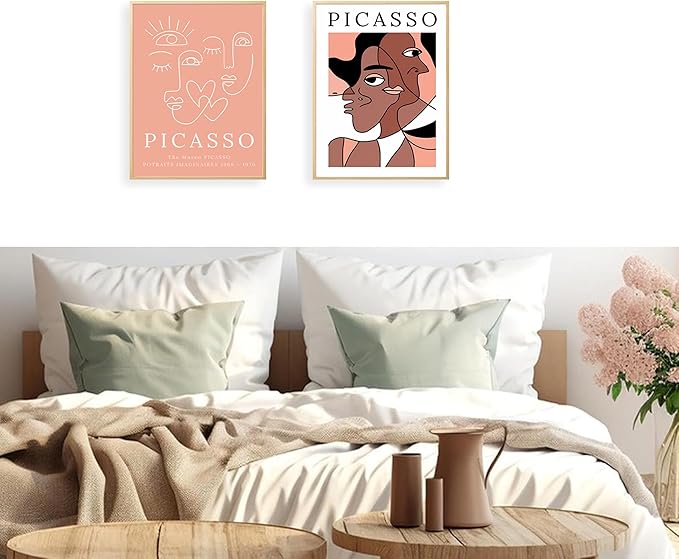 2pcs Picasso style abstract wall art abstract lines woman face painting canvas art print poster modern minimalist wall decor suitable for, office living room, bedroom and bathroom decoration Unframed