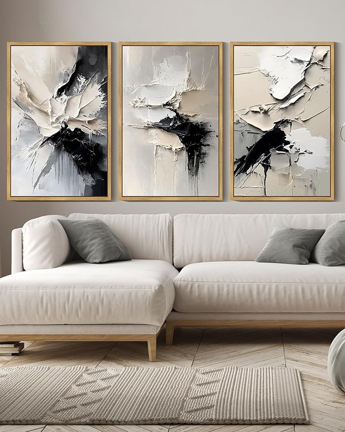 KUVIOKE Navy Blue Abstract Framed Wall Art Minimalist Graffiti Pastel Wall Decor Modern Neutral Color Block Illustration Painting Brush Stroke Art Home Decor 16x24in (Natural Framed)