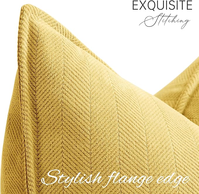 ZWJD Yellow Pillow Covers 20x20 Set of 2 Chenille Throw Pillow Covers with Elegant Design Soft and Luxurious Decorative Throw Pillows for Couch, Bed, and Home Decor