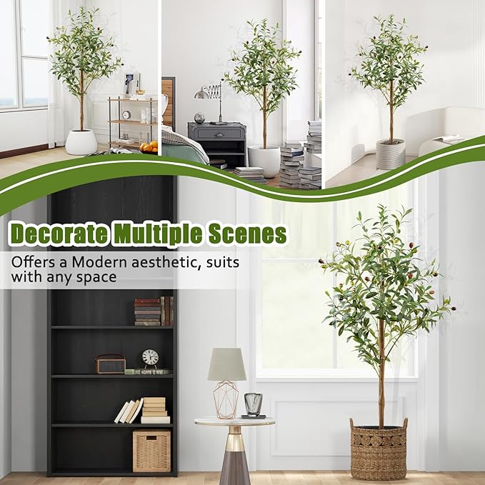 4FT Artificial Olive Tree Indoor, Tall Faux Olive Tree with Pot&Basket, Large Fake Olive Tree with Realistic 576 Silk Leaves and 32 Fruits for Living Room Home Office Decor