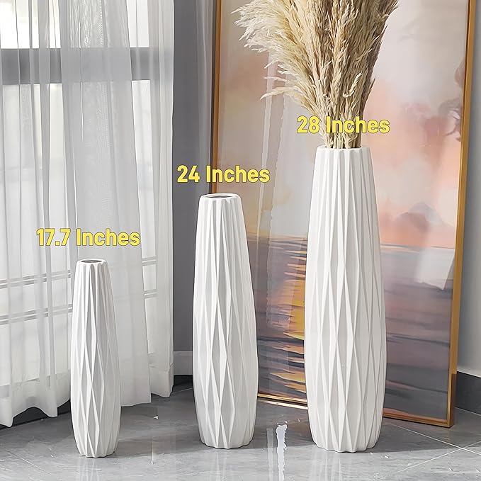 White Tall Floor Vase, 24" Ceramic Large Vase, Decorative Flower Vases for Modern Home Decor Living Room Office Bedroom Kitchen Wedding Centerpieces Farmhouse Décor
