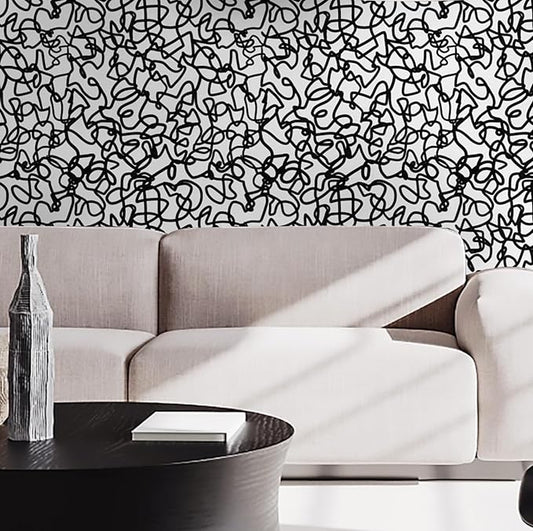 Ismoon 17.3"X196" Unique Black and White Peel and Stick Wallpaper Scribbles Wallpaper Modern Black Contact Paper Thickened Removable Self-Adhesive Wall Paper for Home Decoration Vinyl Film Roll