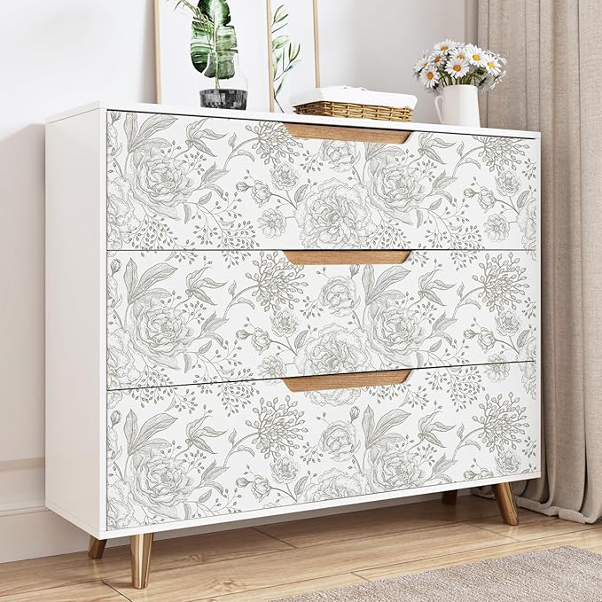 WESTICK Neutral Floral Peel and Stick Wallpaper Cream Vintage Floral Contact Paper Self Adhesive Retro Accent Wallpaper for Bedroom Walls Kitchen Backsplash Cabinets Cupboard Cream/Grey 17.5" x 100"